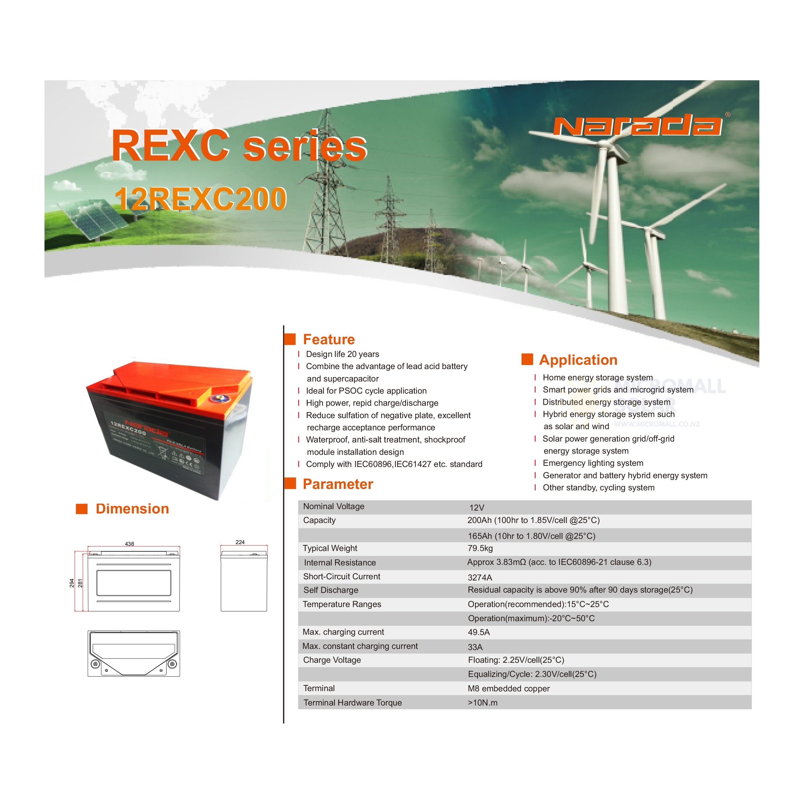 10.5KW Deye 8000W 48V Off-Grid Solar Kit with Narada Carbon Battery (side profile) 10.5KW Deye 8000W 48V Off-Grid Solar - CB9960DY8KN-2 side profile | NZ Depot