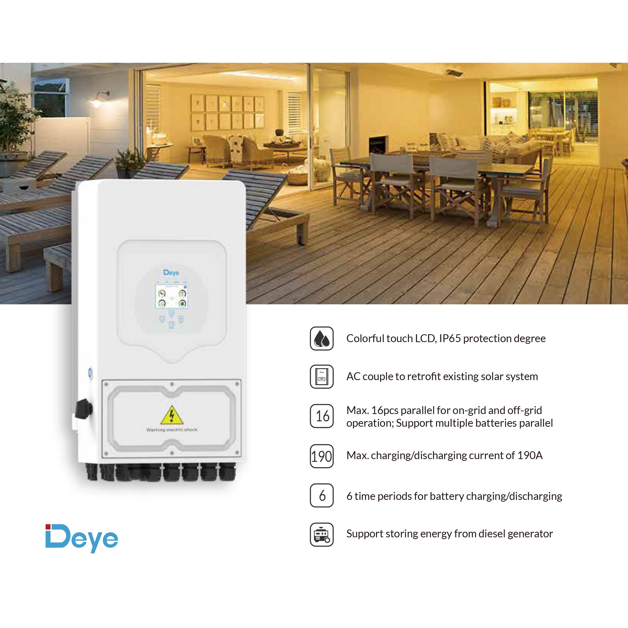 Deye 8kW Smart Hybrid Inverter Solar Panels 17.4kWh Battery (installed view) Deye 8kW Smart Hybrid Inverter - CBBSDY8KL installed view | NZ Depot