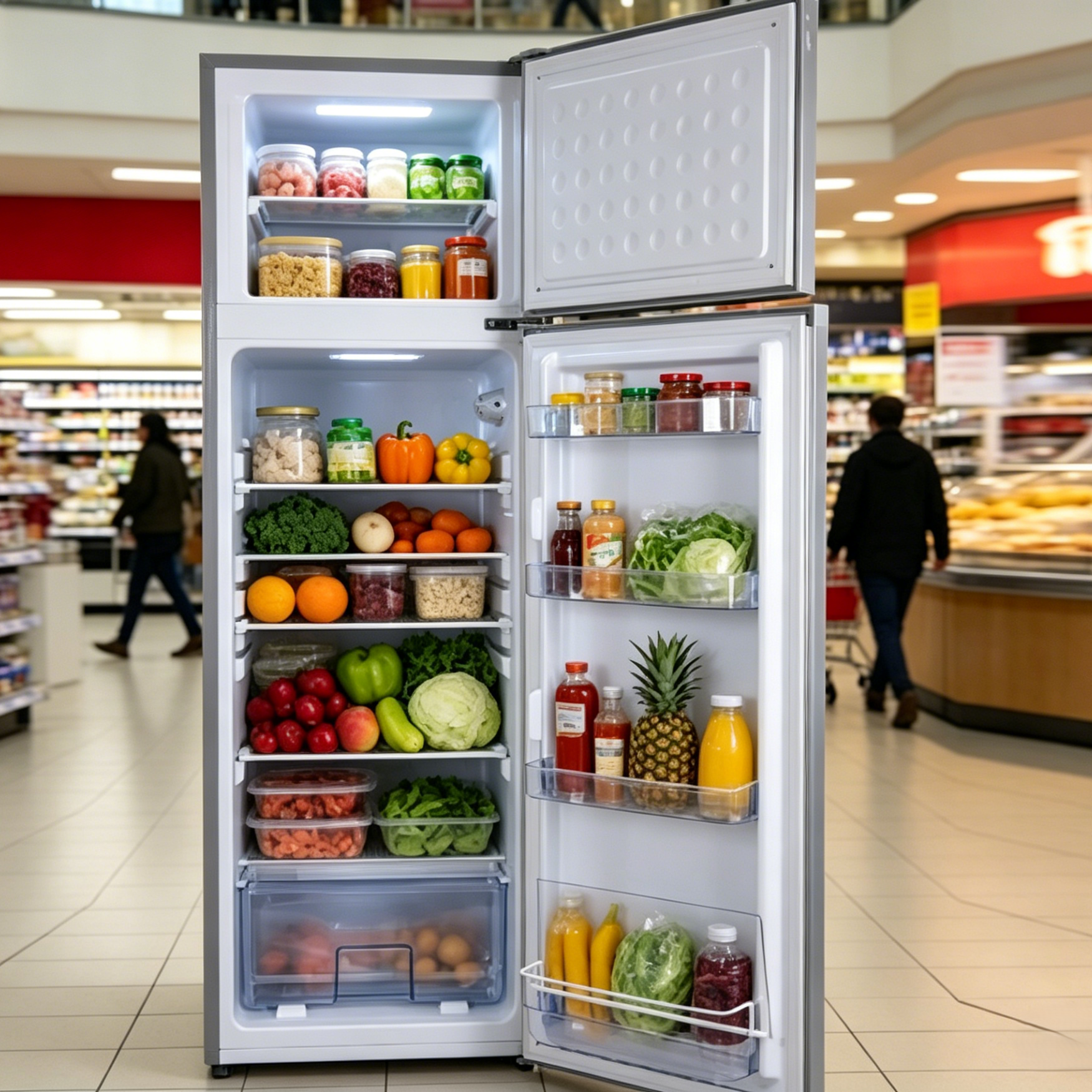 108L 12-24V DC Upright Dual Door Solar Powered Fridge Freezer with DC Compressor (installed view) 108L 12-24V DC Upright - BCD-108 installed view | NZ Depot