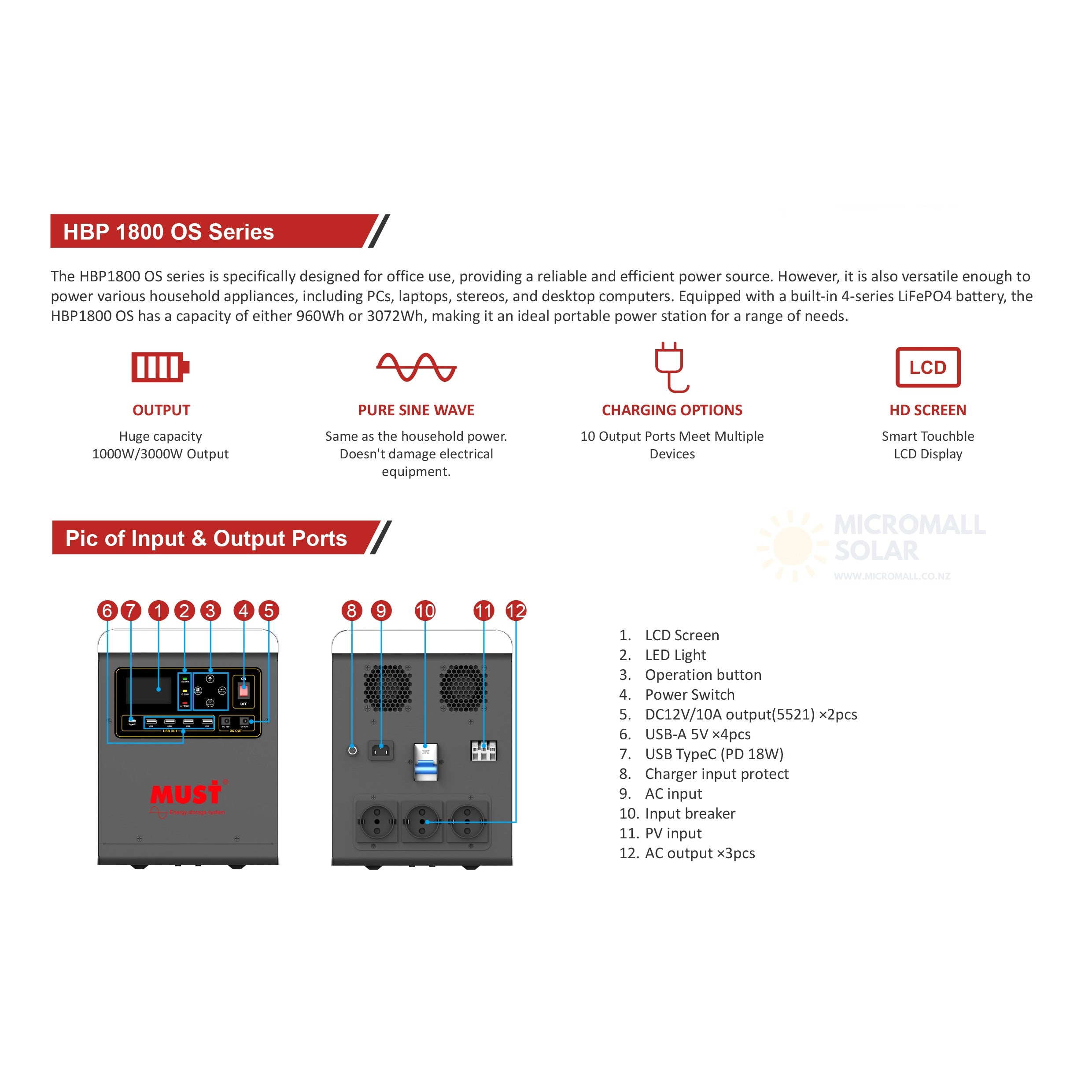 Mustpower 24V 3000W Portable Power Station Solar Power Station Power Bank (detail view) Mustpower 24V 3000W Portable - HBP18-3024OS detail view | NZ Depot