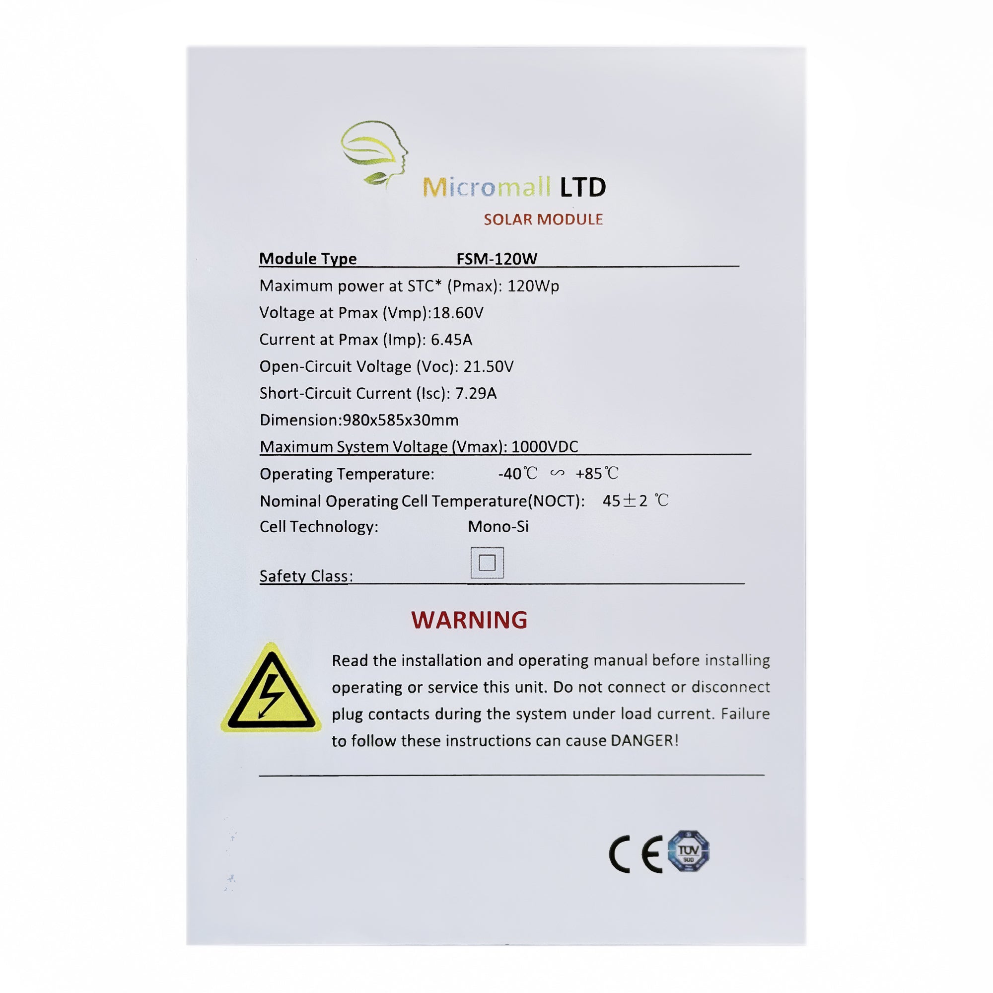 FSHB30-120WS 120W HPBC Full Black Solar Panel (side profile) FSHB30-120WS 120W HPBC Full - MONO120W side profile | NZ Depot