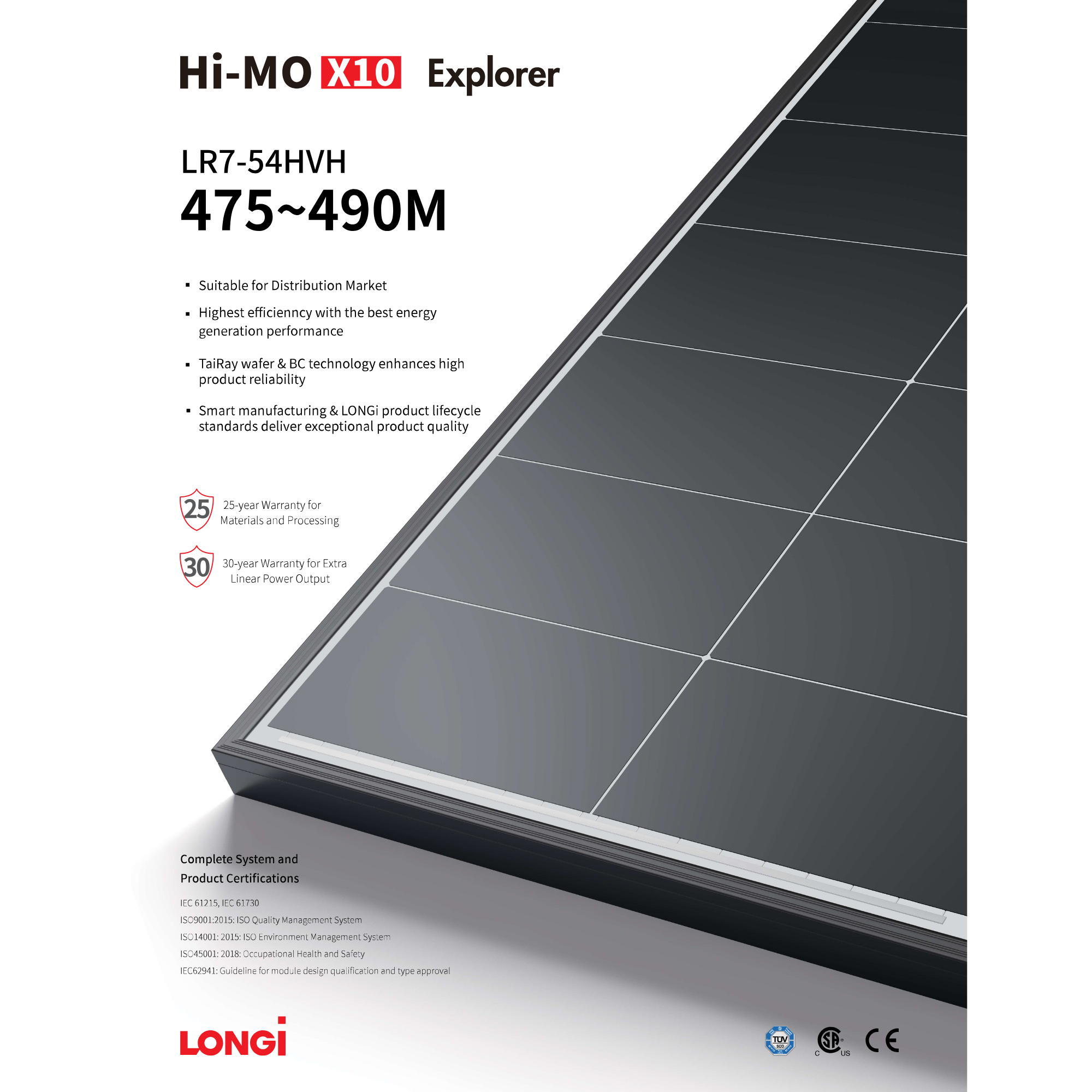 LONGi Hi-MO X10 LR7-54HVH 475W Mono Solar Panel HPBC 2.0 (detail view) LONGi Hi-MO X10 LR7-54HVH - MONO475W-HVH detail view | NZ Depot
