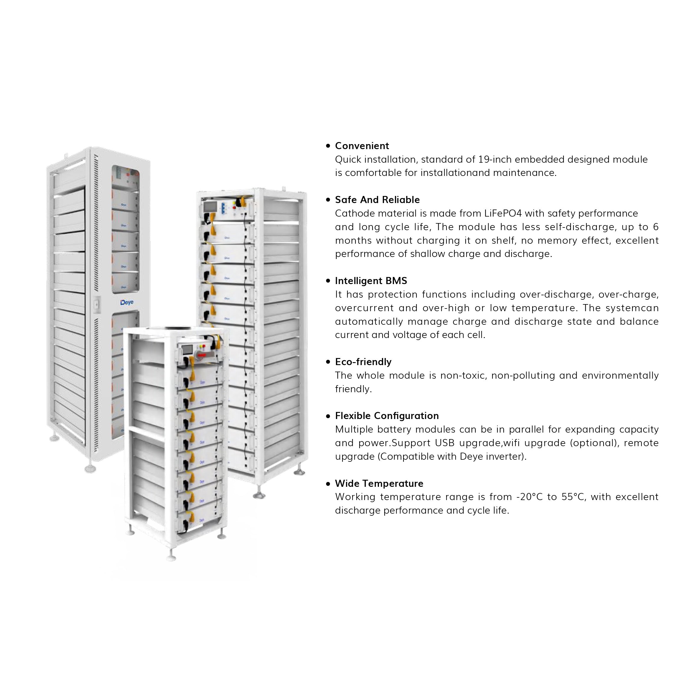 Deye 50kW Three Phase Hybrid Inverter with 51.20kWh Lithium Batteries (detail view) Deye 50kW Three Phase Hybrid - DY-50K-P3BT detail view | NZ Depot
