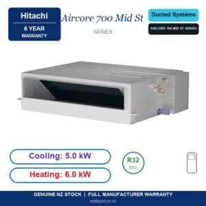 Hitachi 5kW Aircore 700 Mid Static - PPIM-2.0UFA1NQ-PAS-2.0UFASNQ1-SET side profile | NZ Depot