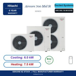 Hitachi 6kW Aircore 700 Mid Static - PPIM-2.5UFA1NQ-PAS-2.5UFASNQ1-SET side profile | NZ Depot
