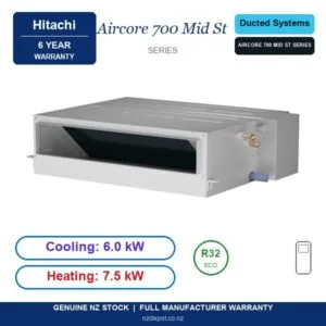 Hitachi 6kW Aircore 700 Mid Static - PPIM-2.5UFA1NQ-PAS-2.5UFASNQ1-SET side profile | NZ Depot