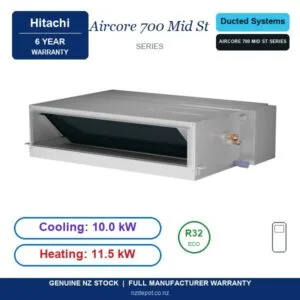 Hitachi 10kW Aircore 700 Mid Static Three Phase - PPIM-4.0UFA1NQ-PAS-4.0UFASMQ1-SET side profile | NZ Depot