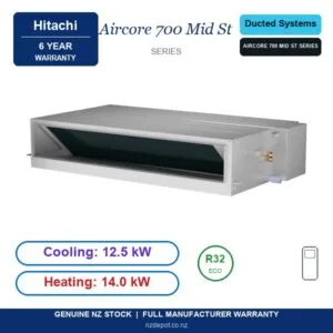 Hitachi 12.5kW Aircore 700 Mid Static Three Phase - PPIM-5.0UFA1NQ-PAS-5.0UFASMQ1-SET side profile | NZ Depot