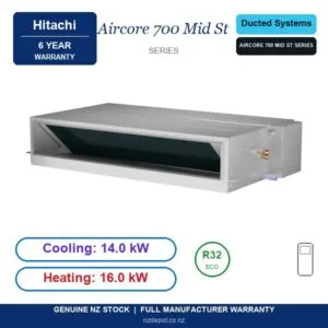 Hitachi 14kW Aircore 700 Mid Static Three Phase - PPIM-6.0UFA1NQ-PAS-6.0UFASMQ1-SET side profile | NZ Depot