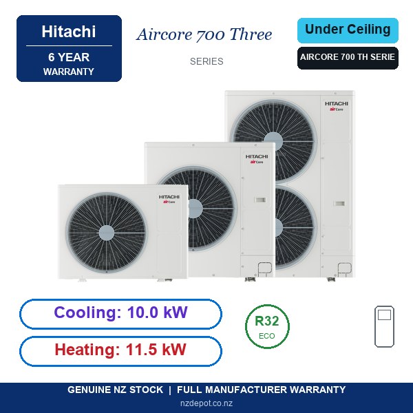 Hitachi 10kW Aircore 700 Three Phase Under Ceiling Heat Pump Air Conditioner - Complete Set (Indoor + Outdoor) (side profile) Hitachi 10kW Aircore 700 Three Phase - PPFC-4.0UFA1NQ-PAS-4.0UFASMQ1-SET side profile | NZ Depot