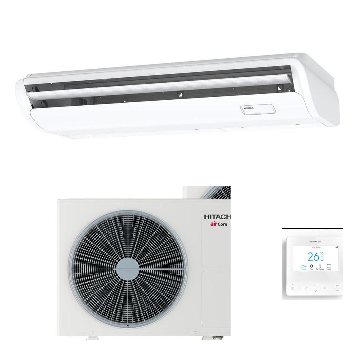 Hitachi 5kW Aircore 700 Under Ceiling Heat Pump Air Conditioner - Complete Set (Indoor + Outdoor) 1 Hitachi 5kW Aircore 700 Under Ceiling Heat Pump Air Conditioner - Complete Set (Indoor + Outdoor) - NZ Depot