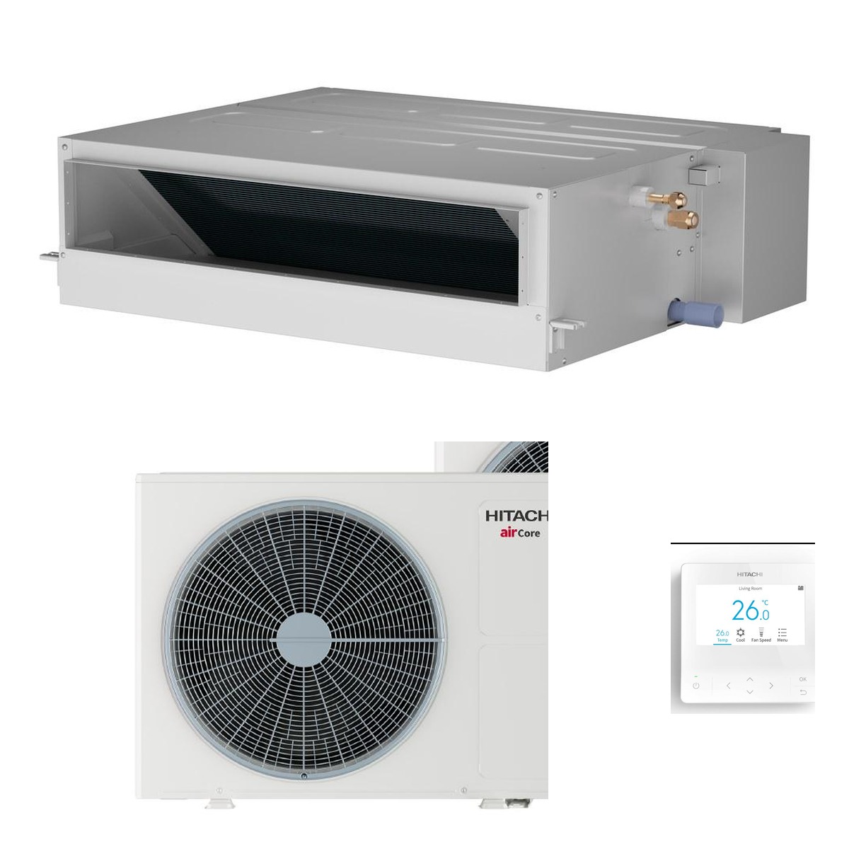 Hitachi 5kW Aircore 700 Mid Static Ducted Systems Heat Pump Air Conditioner - Complete Set (Indoor + Outdoor) 1 Hitachi 5kW Aircore 700 Mid Static Ducted Systems Heat Pump Air Conditioner - Complete Set (Indoor + Outdoor) - NZ Depot