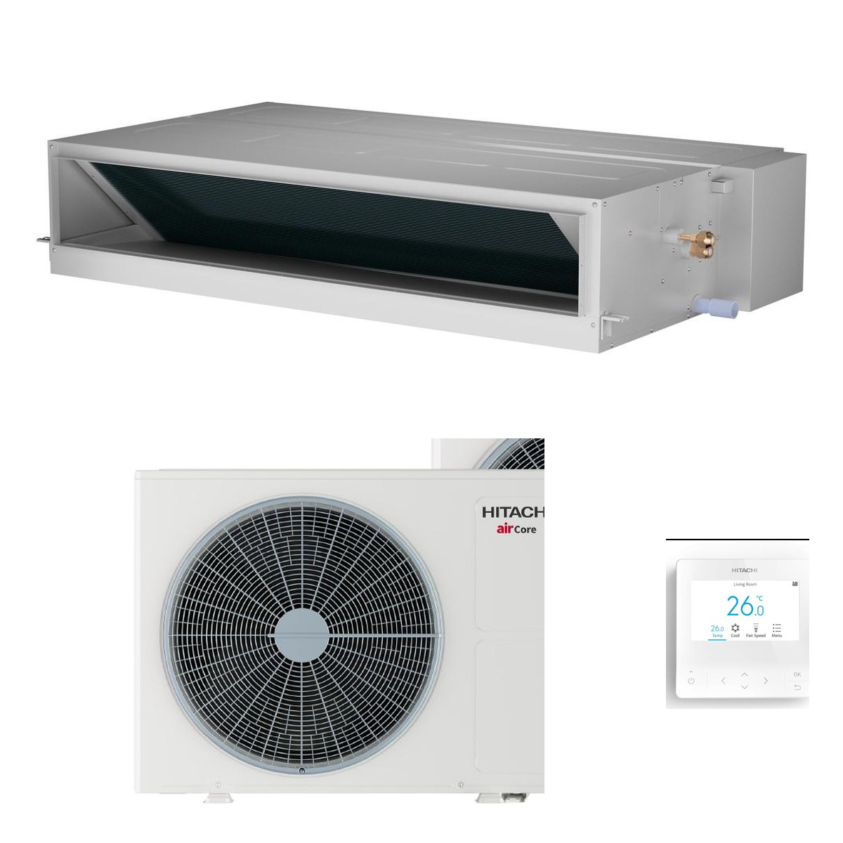 Hitachi 12.5kW Aircore 700 Mid Static Three Phase Ducted Systems Heat Pump Air Conditioner - Complete Set (Indoor + Outdoor) 1 Hitachi 12.5kW Aircore 700 Mid Static Three Phase Ducted Systems Heat Pump Air Conditioner - Complete Set (Indoor + Outdoor) - NZ Depot