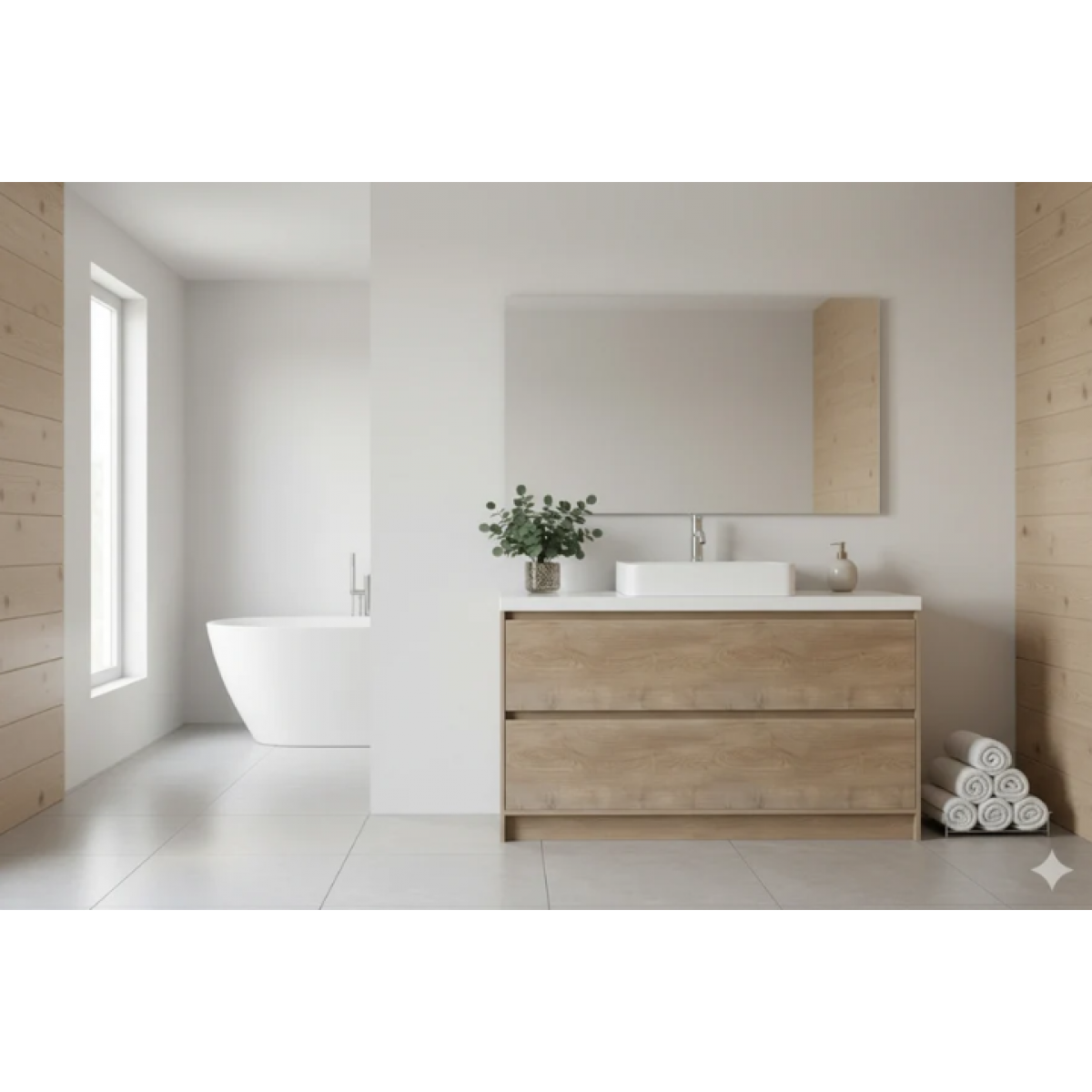 Vanity - Etham Series with Stone Top 1200mm - Wood - E1200F-AS Wood - Vanities - 2 - NZ DEPOT Bathroom Buy Vanity - Etham Series with Stone Top 1200mm - Wood Online - Vanities - Freestanding - Square Basin - 2 - NZ Depot Delivery