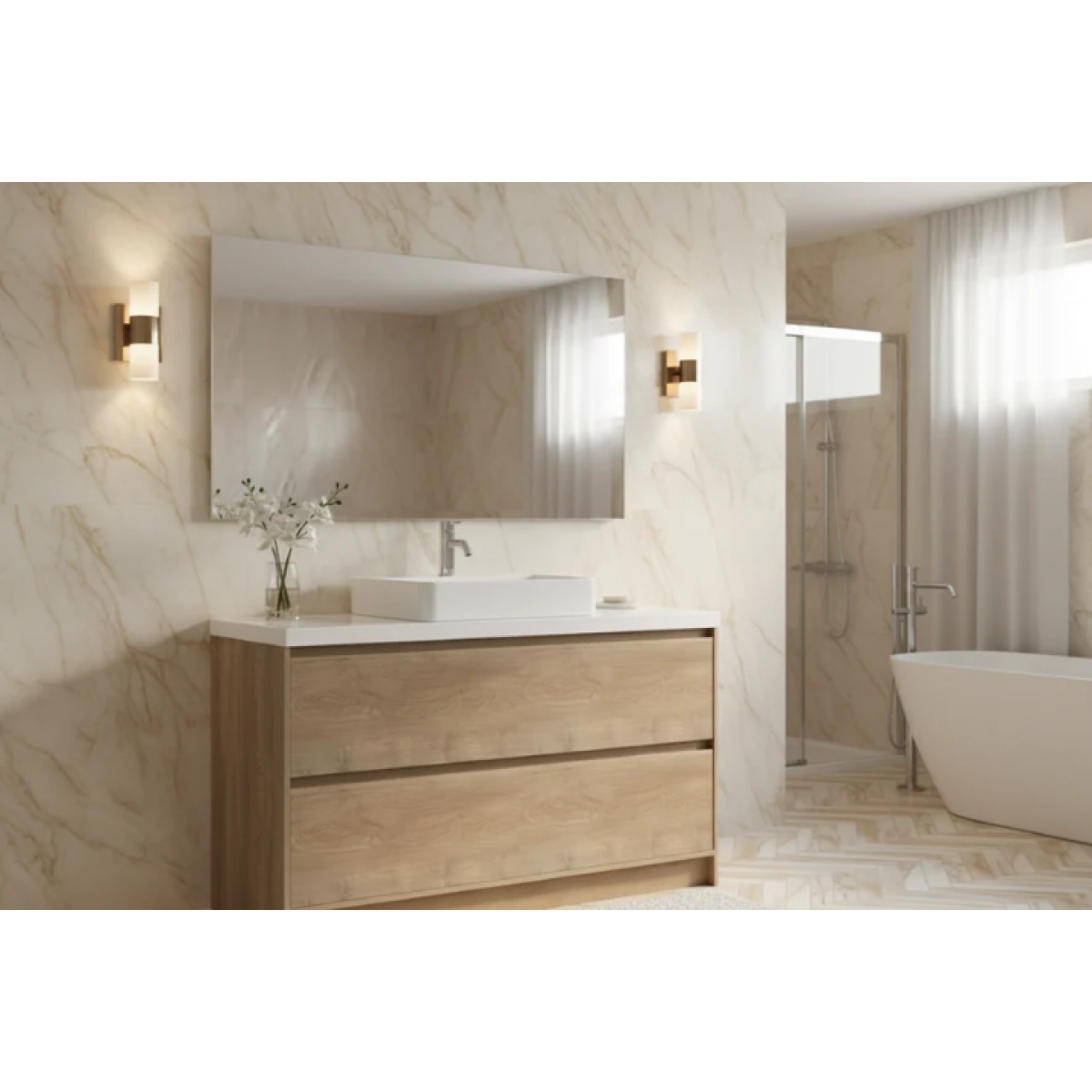 Vanity - Etham Series with Stone Top 1200mm - Wood - E1200F-AS Wood - Vanities - 3 - NZ DEPOT Bathroom Buy Vanity - Etham Series with Stone Top 1200mm - Wood Online - Vanities - Freestanding - Square Basin - 3 - NZ Depot Delivery