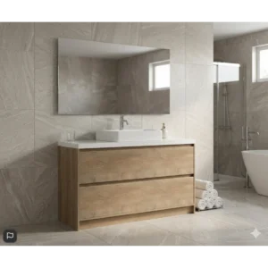 Buy Vanity - Etham Series with Stone Top 1200mm - Wood Online - Vanities - Freestanding - Square Basin - 1 - NZ Depot Delivery