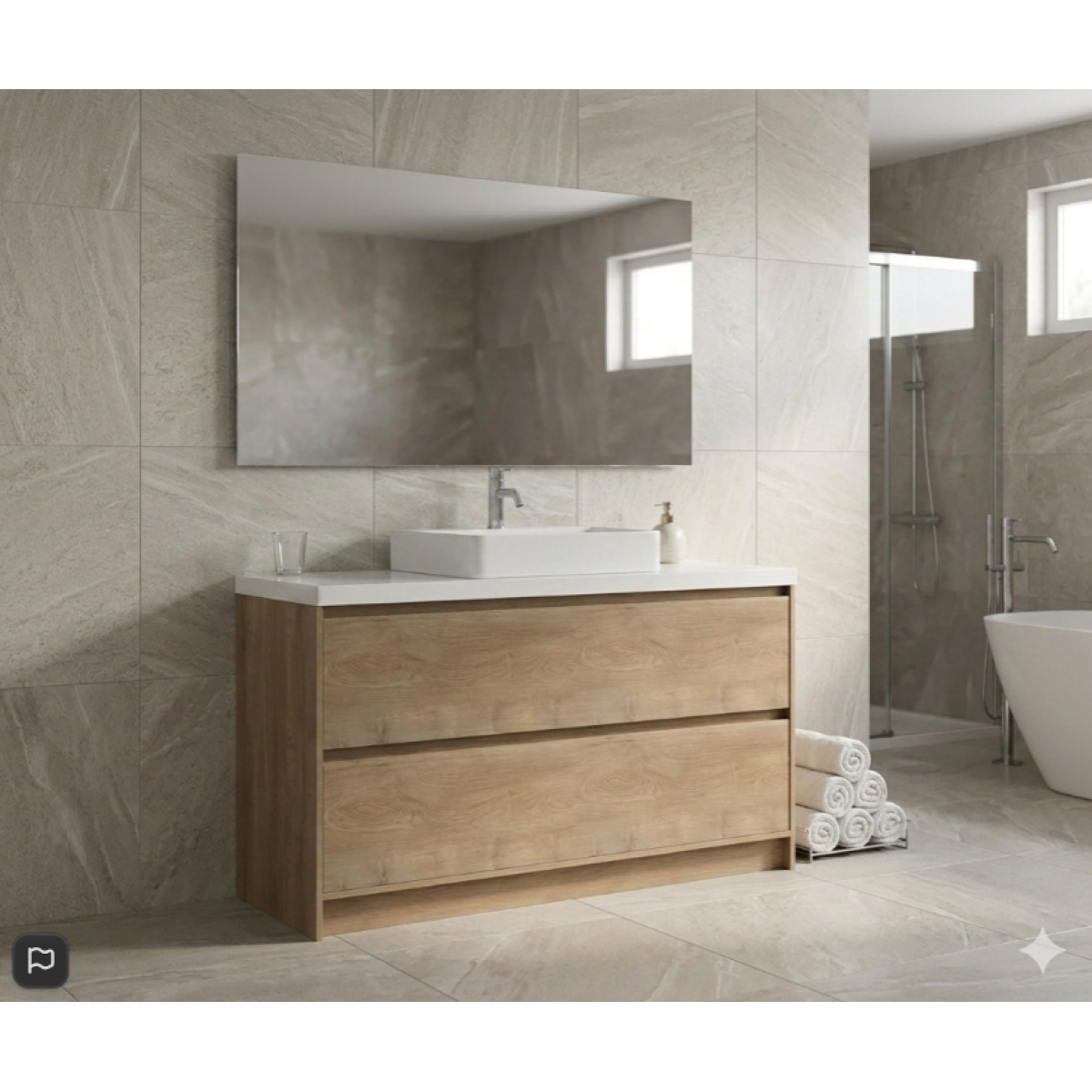 Vanity - Etham Series with Stone Top 1200mm - Wood 1 Buy Vanity - Etham Series with Stone Top 1200mm - Wood Online - Vanities - Freestanding - Square Basin - 1 - NZ Depot Delivery