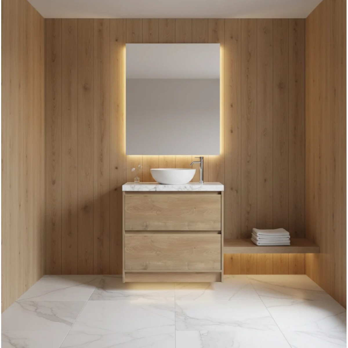 Vanity - Etham Series with Stone Top 900mm - Wood - E900F-AS Wood - Vanities - 4 - NZ DEPOT Bathroom Buy Vanity - Etham Series with Stone Top 900mm - Wood Online - Vanities - Freestanding - Square Basin - 4 - NZ Depot Delivery