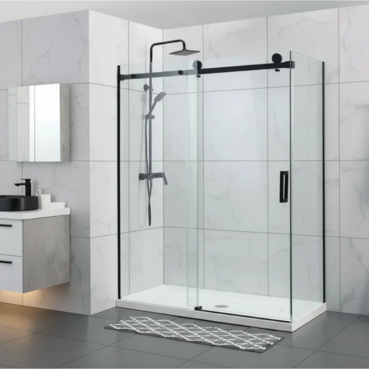 Shower Glass - Rock Series 2 Sides Frameless Glass RCM1170x870 Black Frame 1 Buy Shower Glass - Rock Series 2 Sides Frameless Glass RCM1170x870 Black Frame Online - Shower Enclosures - Frameless Shower - 1 - NZ Depot Delivery