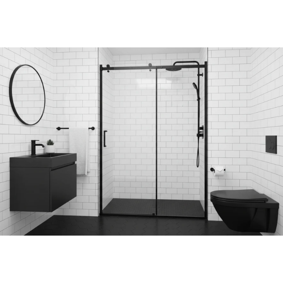Shower Glass - Rock Series Sliding Door (1170x2100mm) Black - RCM1170A Black - Shower Enclosures - 2 - NZ DEPOT Bathroom Buy Shower Glass - Rock Series Sliding Door (1170x2100mm) Black Online - Shower Enclosures - Frameless Shower - 2 - NZ Depot Delivery