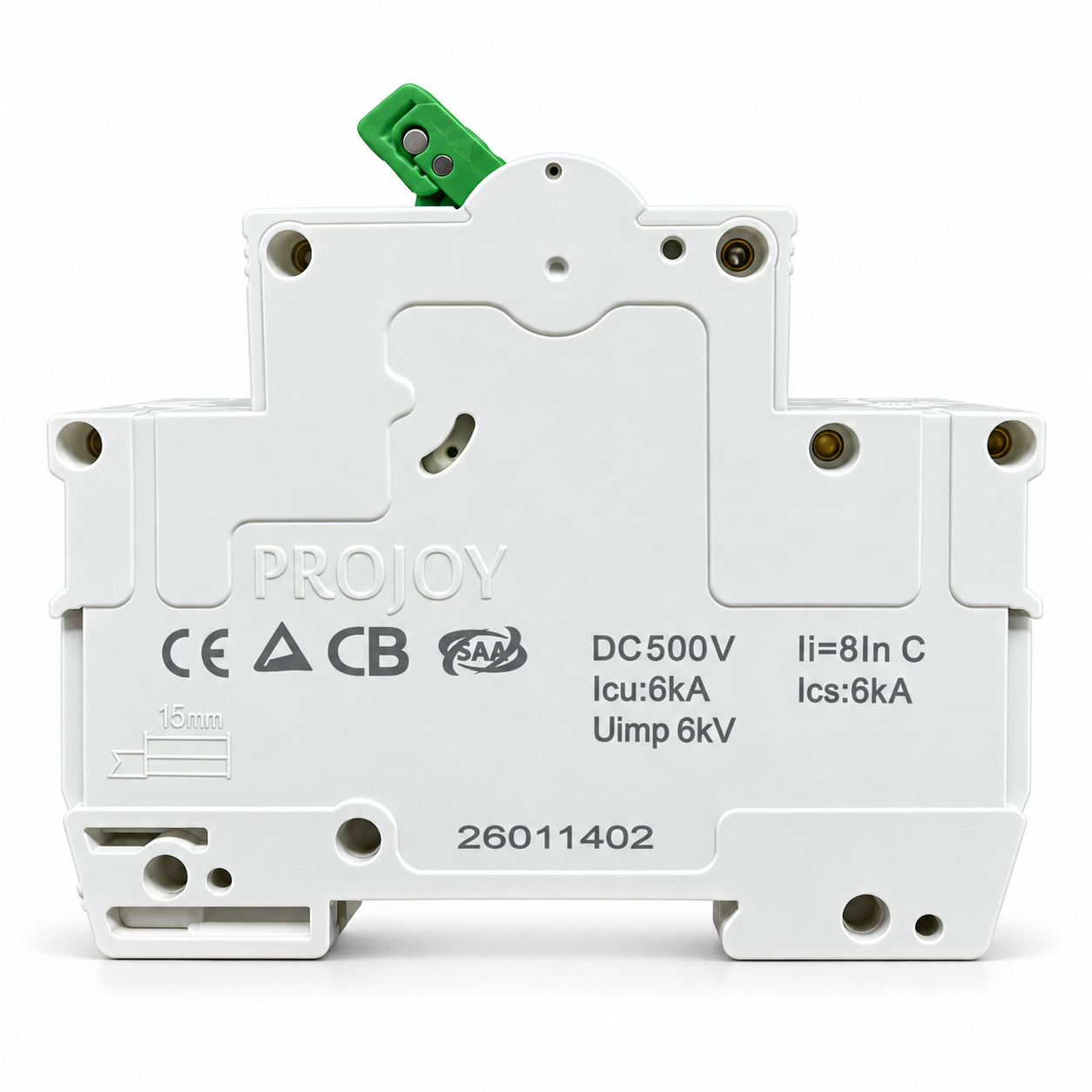 Projoy PEBS-H-63 32A 2P 500V DC Miniature Circuit Breaker PEBS-H-63 Series 32A 2P 500V (side profile) Projoy PEBS-H-63 32A 2P 500V - PEBS-H-63 32A 2P 500V side profile | NZ Depot