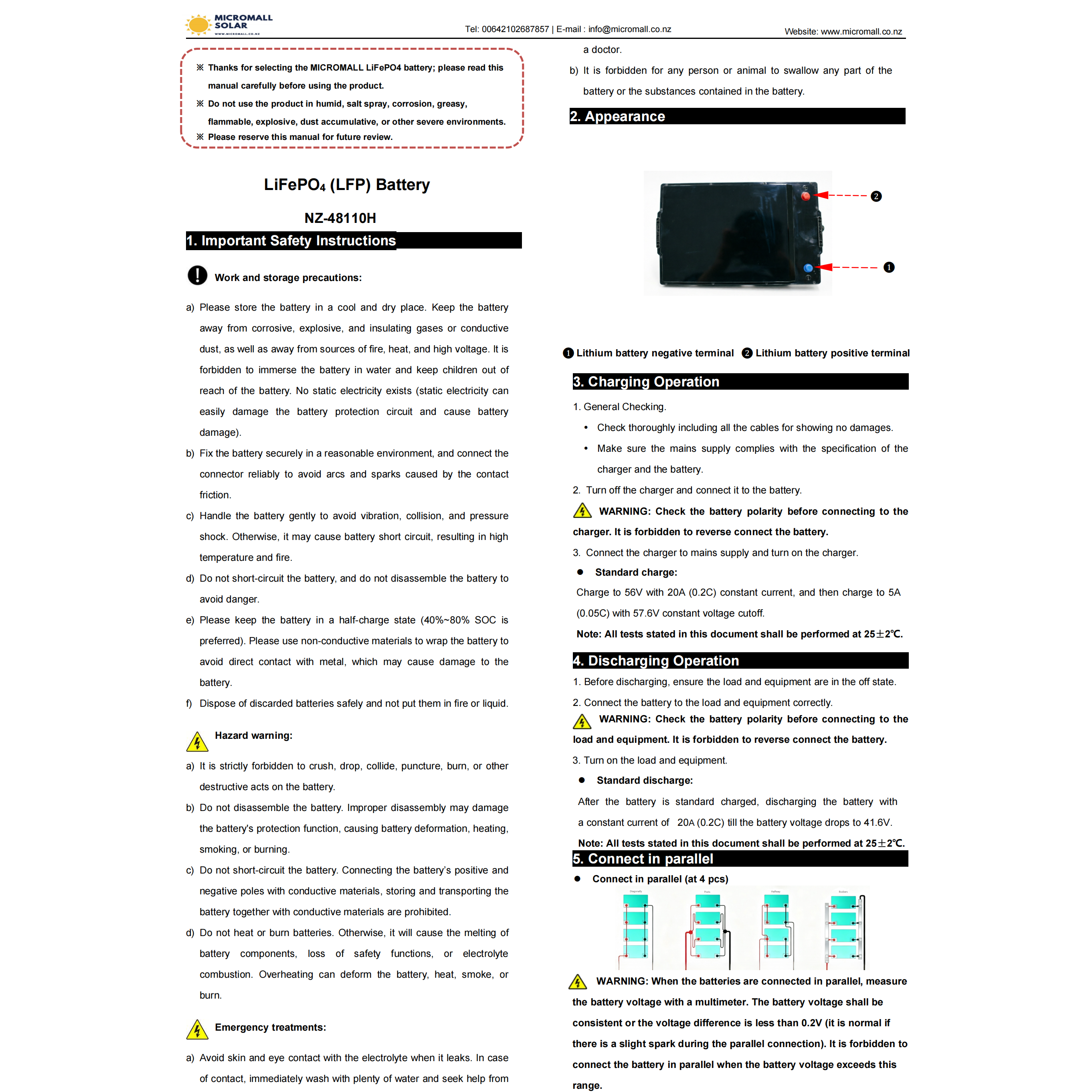 48V 51.2V 110Ah 5KWh LiFePO4 Lithium Battery IP54 Deep Cycle Solar Battery (detail view) 48V 51.2V 110Ah 5kWh - BTL-48V110H detail view | NZ Depot