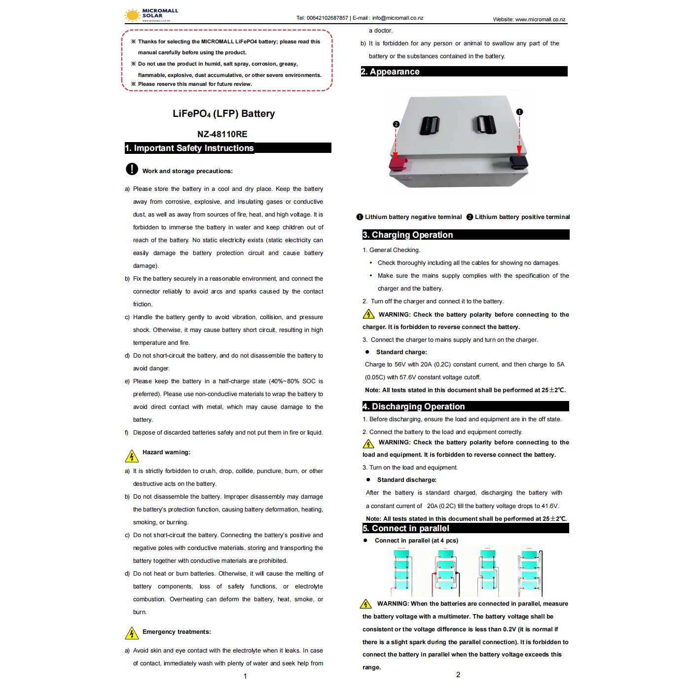 48V 51.2V 100Ah 110Ah 5kWh LiFePO4 Deep Cycle Battery (side profile) 48V 51.2V 100Ah 110Ah - BTL-48V110RE side profile | NZ Depot