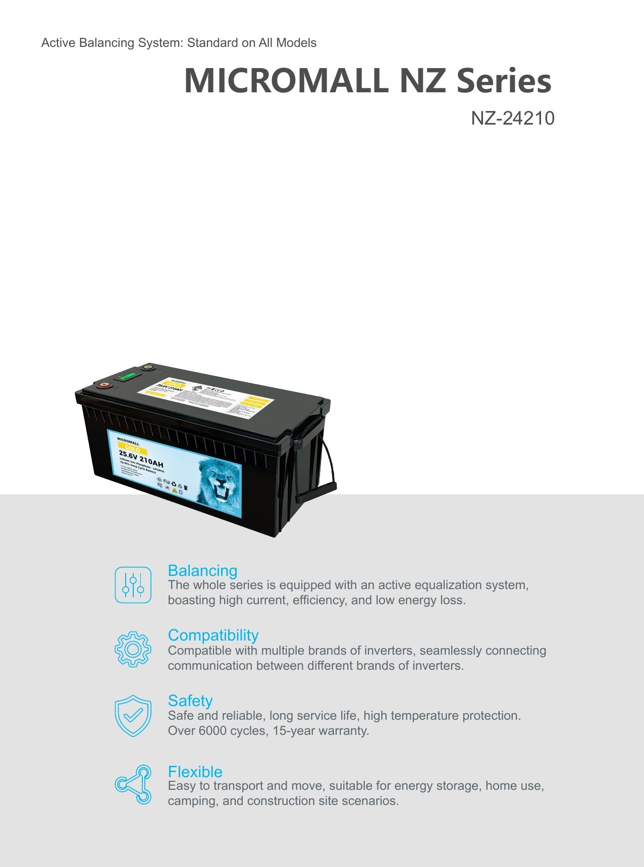 Gold 25.6V 210Ah LiFePO4 Deep Cycle Battery - 5.3kWh (side profile) Gold 25.6V 210Ah LiFePO4 - NZ-24210G side profile | NZ Depot