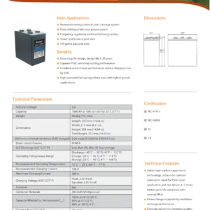 Shoto LLC-1000 2V 1000Ah - BTC-2V1000 side profile | NZ Depot