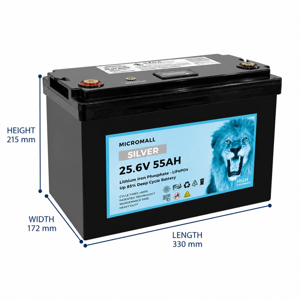 solar-Lithium-LiFePO4-Batteries-BTL-24V55S-nz-depot-1 Silver 24V 50Ah 55Ah - BTL-24V55S side profile | NZ Depot