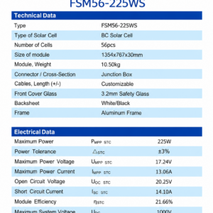 Home Appliances & Heat Pumps NZ | Direct Warehouse 35 FSM56-225WS 225W BC Solar - MONO225W side profile | NZ Depot